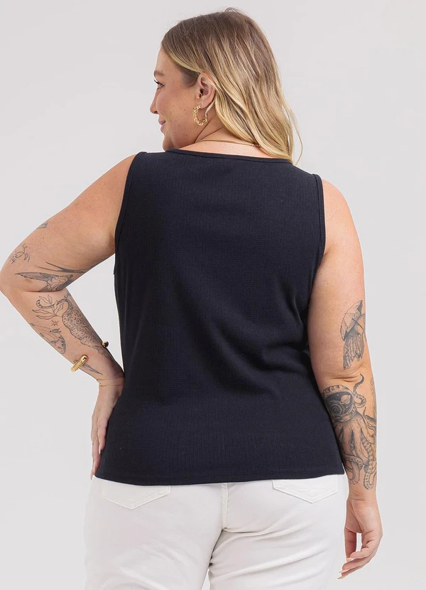 Habana - Regata Plus Size em Canelado Preto 2
