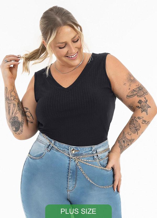 Habana - Regata Plus Size em Canelado Preto