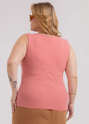 Habana - Regata Plus Size em Canelado Rosa - HABANA