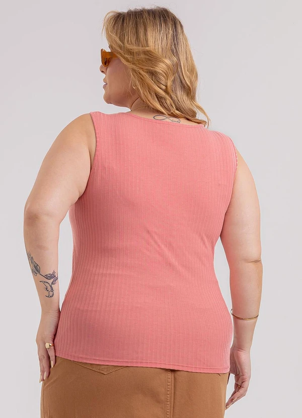 Habana - Regata Plus Size em Canelado Rosa 1