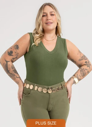 Habana - Regata Plus Size em Canelado Verde - HABANA
