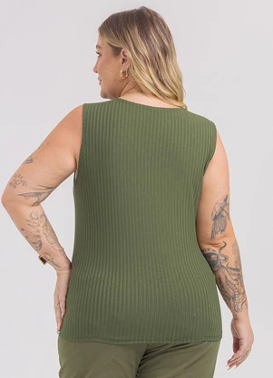Habana - Regata Plus Size em Canelado Verde - HABANA