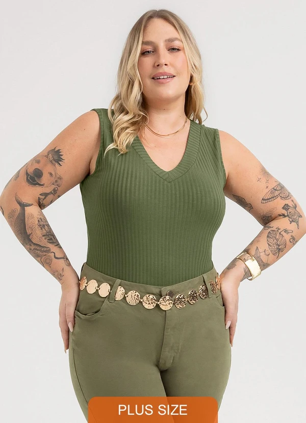 Habana - Regata Plus Size em Canelado Verde
