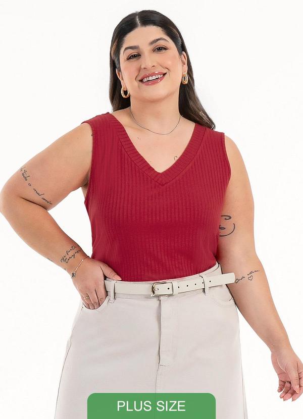 Habana - Regata Plus Size em Canelado Vermelho Escuro