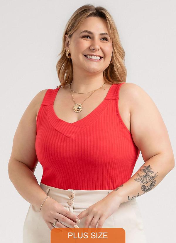 Habana - Regata Plus Size em Canelado Vermelho 2