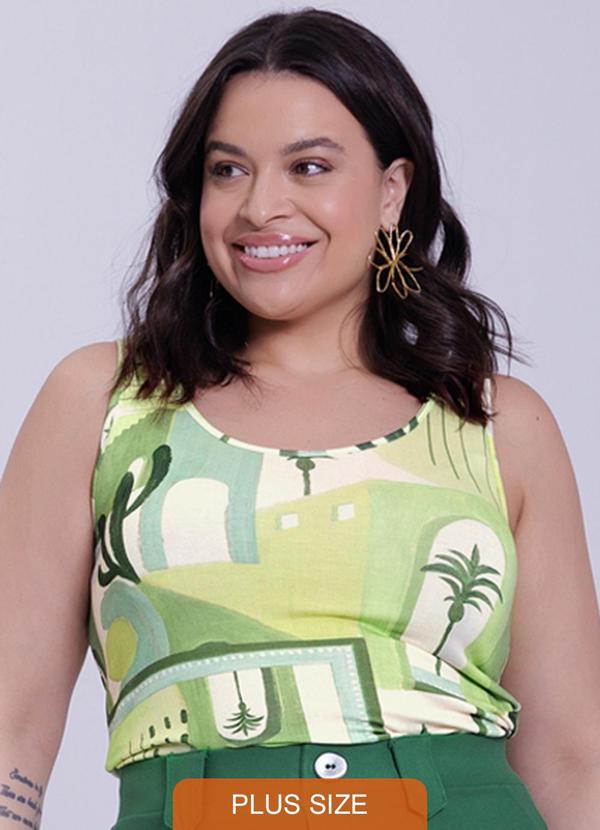Lunender - Regata Plus Size em Malha Viscose Verde