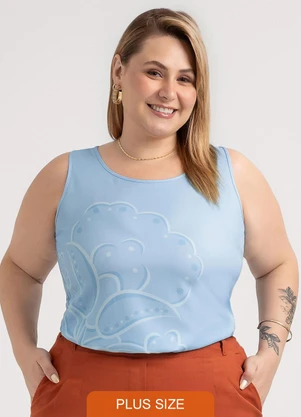 Habana - Regata Plus Size em Misturinha Azul - HABANA