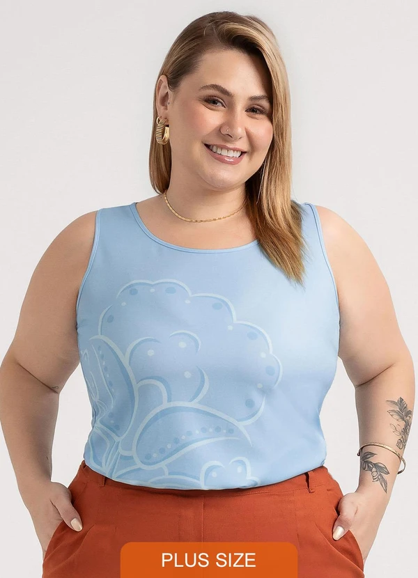 Habana - Regata Plus Size em Misturinha Azul 1