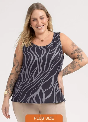 Habana - Regata Plus Size em Misturinha Preto - HABANA