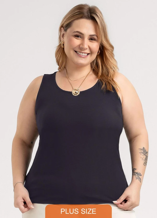 Habana - Regata Plus Size em Misturinha Preto 2