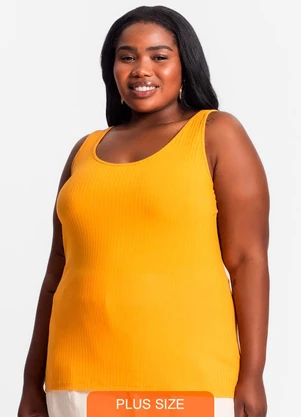 Secret Glam - Regata Plus Size em Ribana Canelada Amarelo - SECRET GLAM