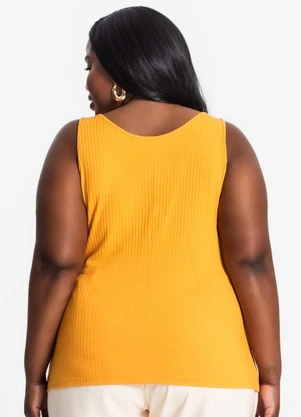 Secret Glam - Regata Plus Size em Ribana Canelada Amarelo - SECRET GLAM