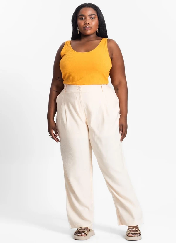 Secret Glam - Regata Plus Size em Ribana Canelada Amarelo 3