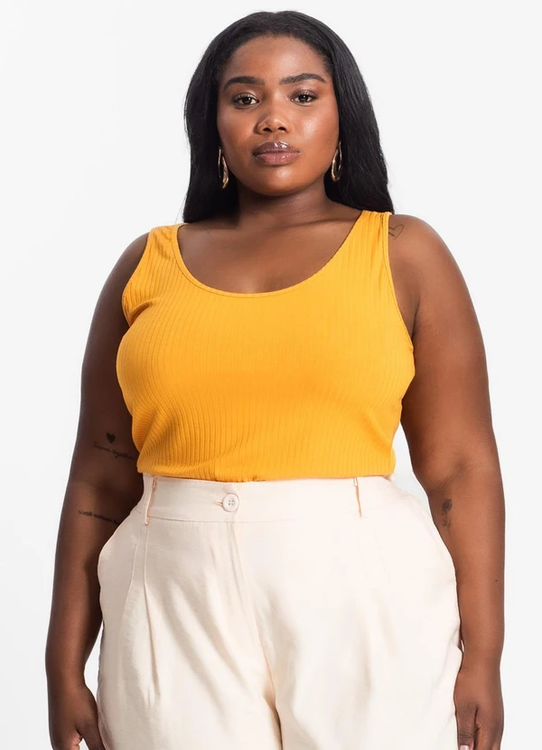 Secret Glam - Regata Plus Size em Ribana Canelada Amarelo 4