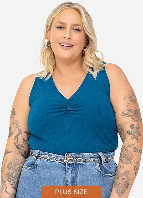 Secret Glam - Regata Plus Size em Ribana Canelada Azul