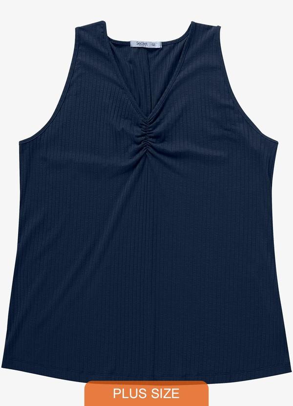 Secret Glam - Regata Plus Size em Ribana Canelada Azul