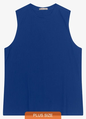 Secret Glam - Regata Plus Size em Ribana Canelada Azul - SECRET GLAM