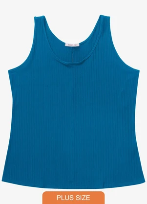 Secret Glam - Regata Plus Size em Ribana Canelada Azul - SECRET GLAM