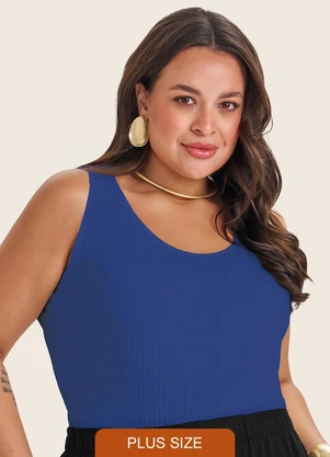 Secret Glam - Regata Plus Size em Ribana Canelada Azul - SECRET GLAM