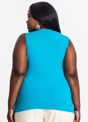 Secret Glam - Regata Plus Size em Ribana Canelada Azul - SECRET GLAM
