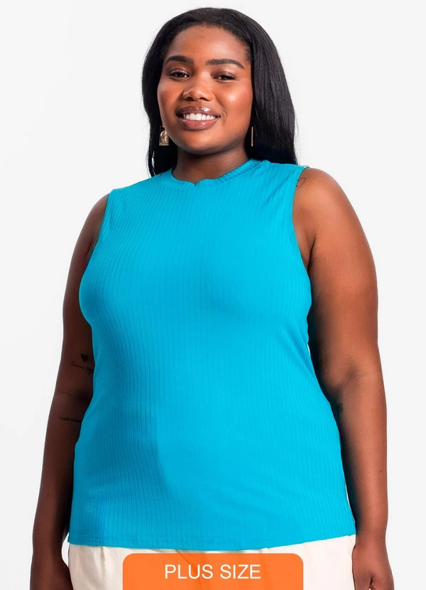 Secret Glam - Regata Plus Size em Ribana Canelada Azul