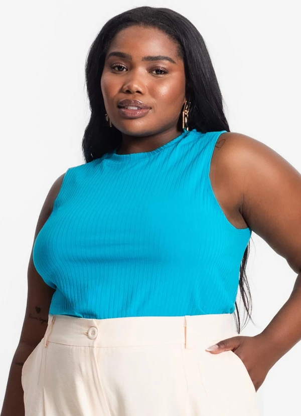 Secret Glam - Regata Plus Size em Ribana Canelada Azul 4