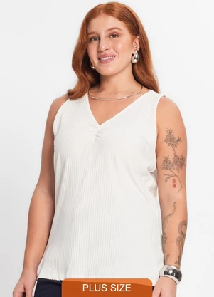 Secret Glam - Regata Plus Size em Ribana Canelada Bege - SECRET GLAM