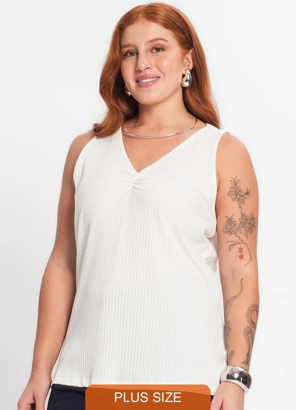 Secret Glam - Regata Plus Size em Ribana Canelada Bege