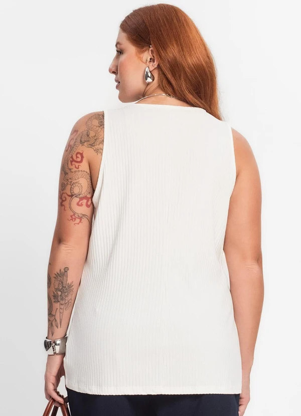 Secret Glam - Regata Plus Size em Ribana Canelada Bege 2