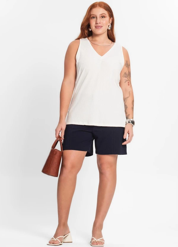 Secret Glam - Regata Plus Size em Ribana Canelada Bege 3