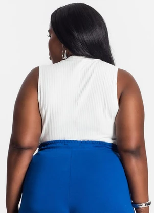 Secret Glam - Regata Plus Size em Ribana Canelada Bege - SECRET GLAM