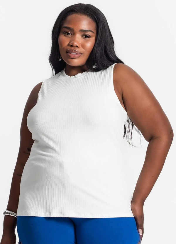 Secret Glam - Regata Plus Size em Ribana Canelada Bege 4