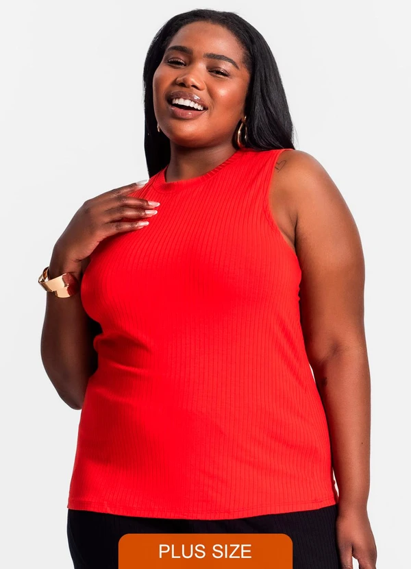 Secret Glam - Regata Plus Size em Ribana Canelada Laranja