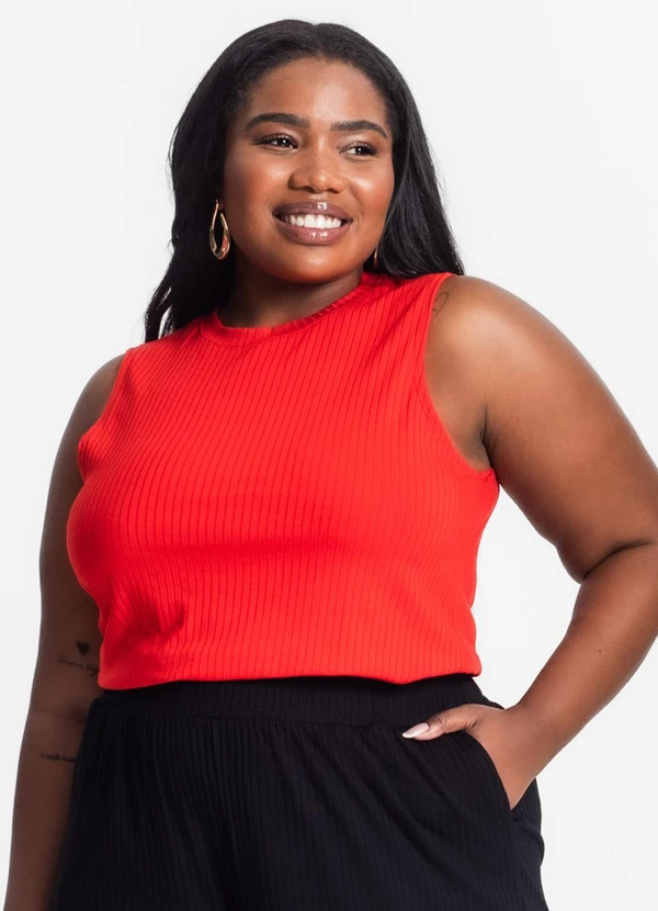 Secret Glam - Regata Plus Size em Ribana Canelada Laranja 4