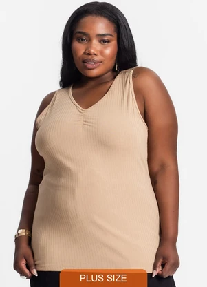 Secret Glam - Regata Plus Size em Ribana Canelada Marrom - SECRET GLAM