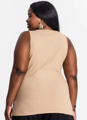 Secret Glam - Regata Plus Size em Ribana Canelada Marrom - SECRET GLAM