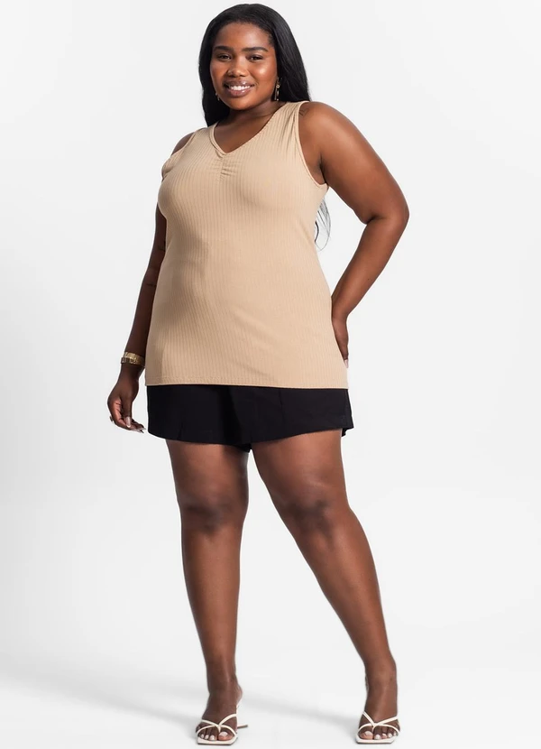 Secret Glam - Regata Plus Size em Ribana Canelada Marrom 3