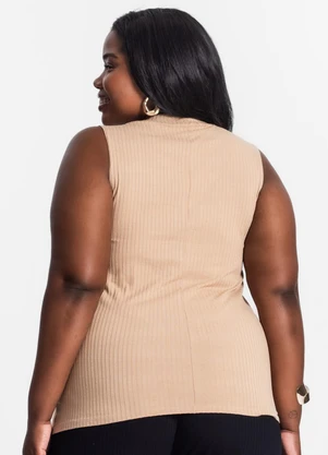 Secret Glam - Regata Plus Size em Ribana Canelada Marrom - SECRET GLAM