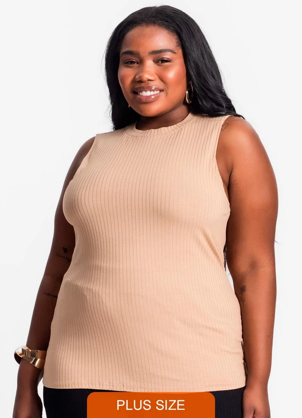 Secret Glam - Regata Plus Size em Ribana Canelada Marrom