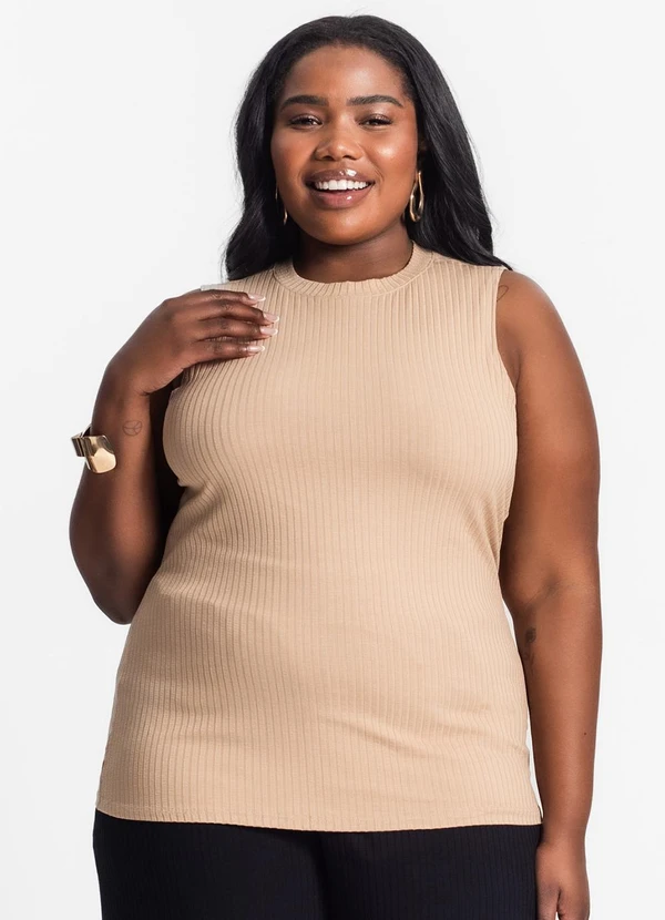 Secret Glam - Regata Plus Size em Ribana Canelada Marrom 4