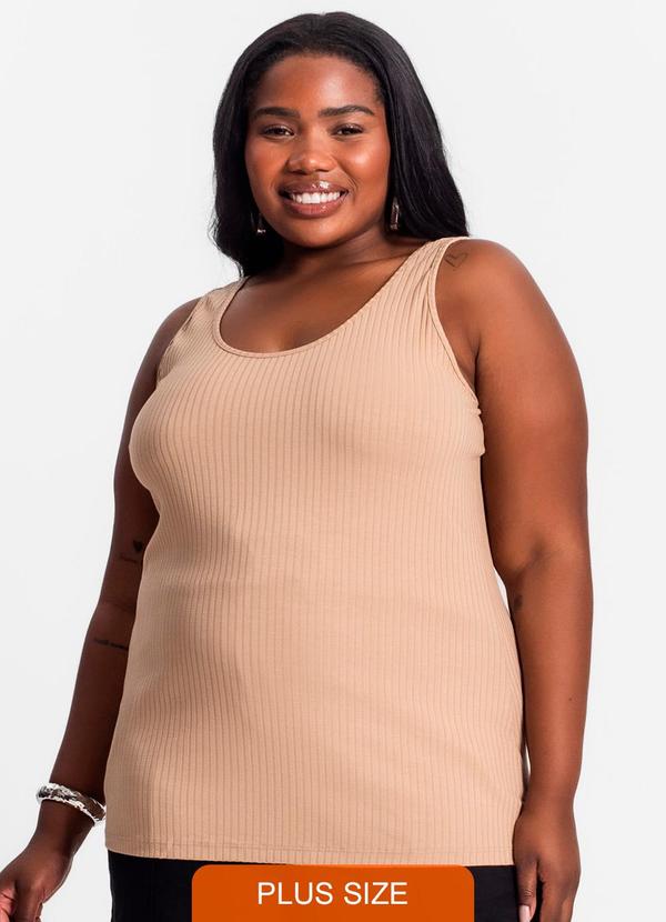 Secret Glam - Regata Plus Size em Ribana Canelada Marrom