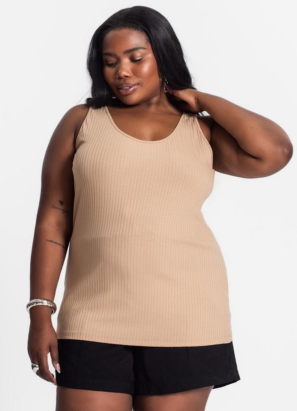 Secret Glam - Regata Plus Size em Ribana Canelada Marrom 4