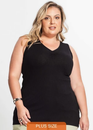 Secret Glam - Regata Plus Size em Ribana Canelada Preto - SECRET GLAM