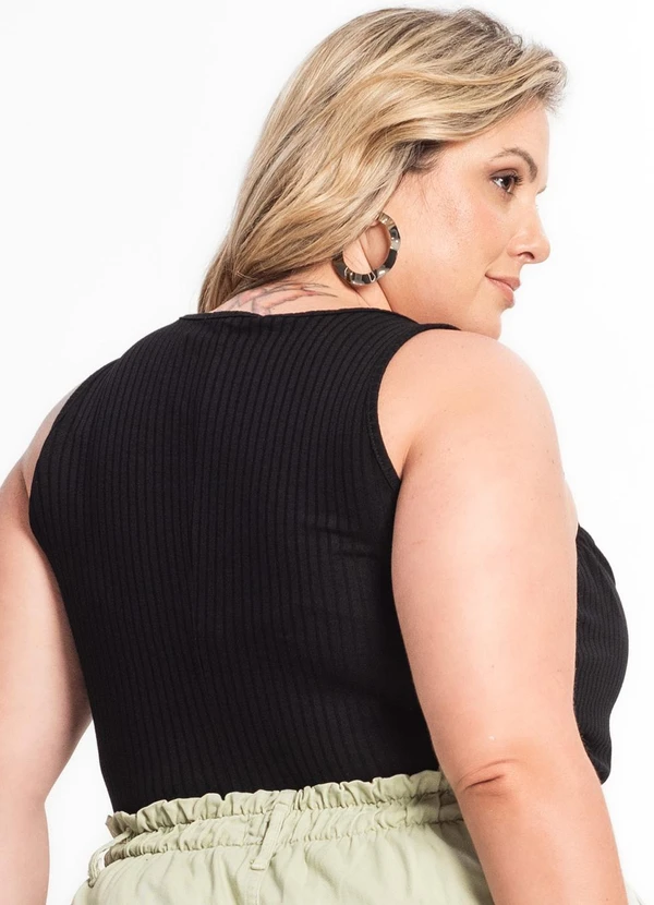 Secret Glam - Regata Plus Size em Ribana Canelada Preto 2