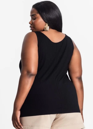 Secret Glam - Regata Plus Size em Ribana Canelada Preto - SECRET GLAM