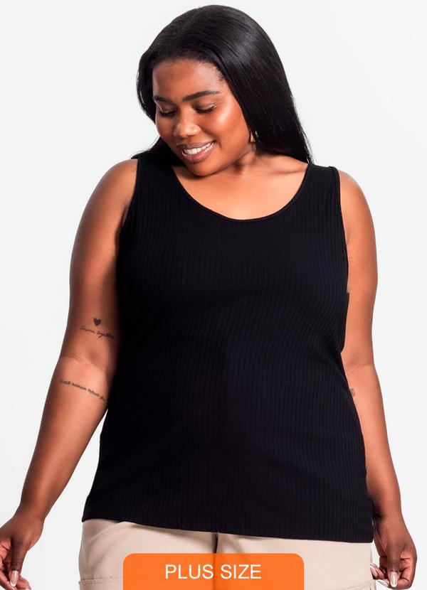 Secret Glam - Regata Plus Size em Ribana Canelada Preto