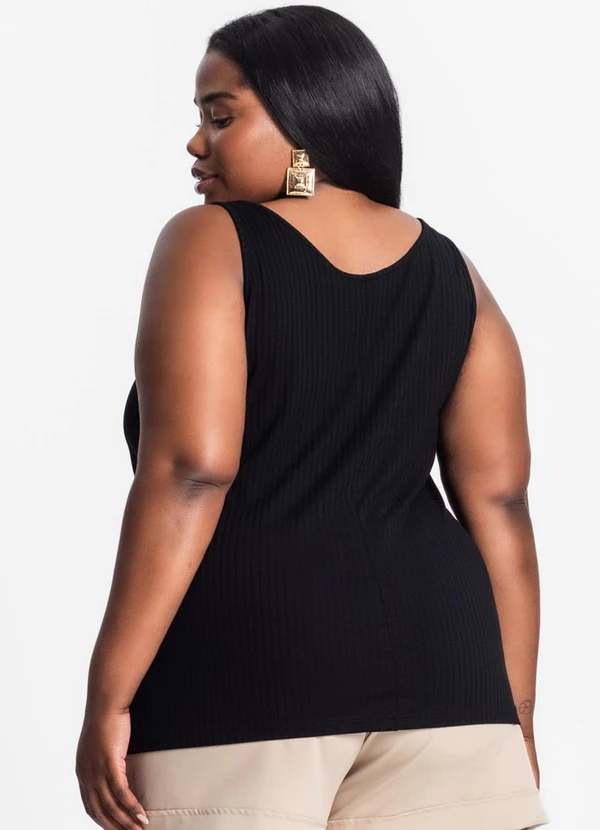 Secret Glam - Regata Plus Size em Ribana Canelada Preto 2