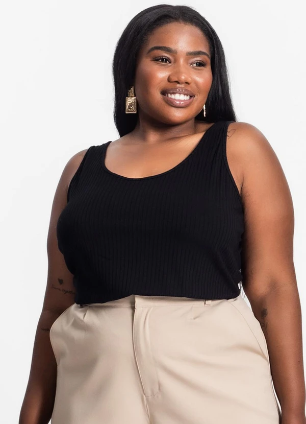 Secret Glam - Regata Plus Size em Ribana Canelada Preto 4