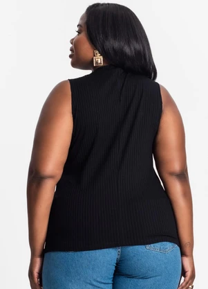 Secret Glam - Regata Plus Size em Ribana Canelada Preto - SECRET GLAM