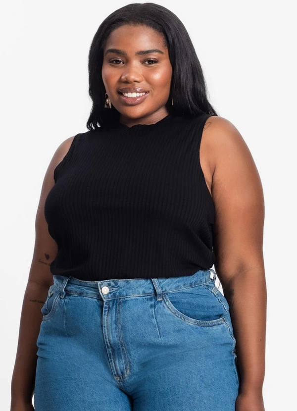 Secret Glam - Regata Plus Size em Ribana Canelada Preto 4